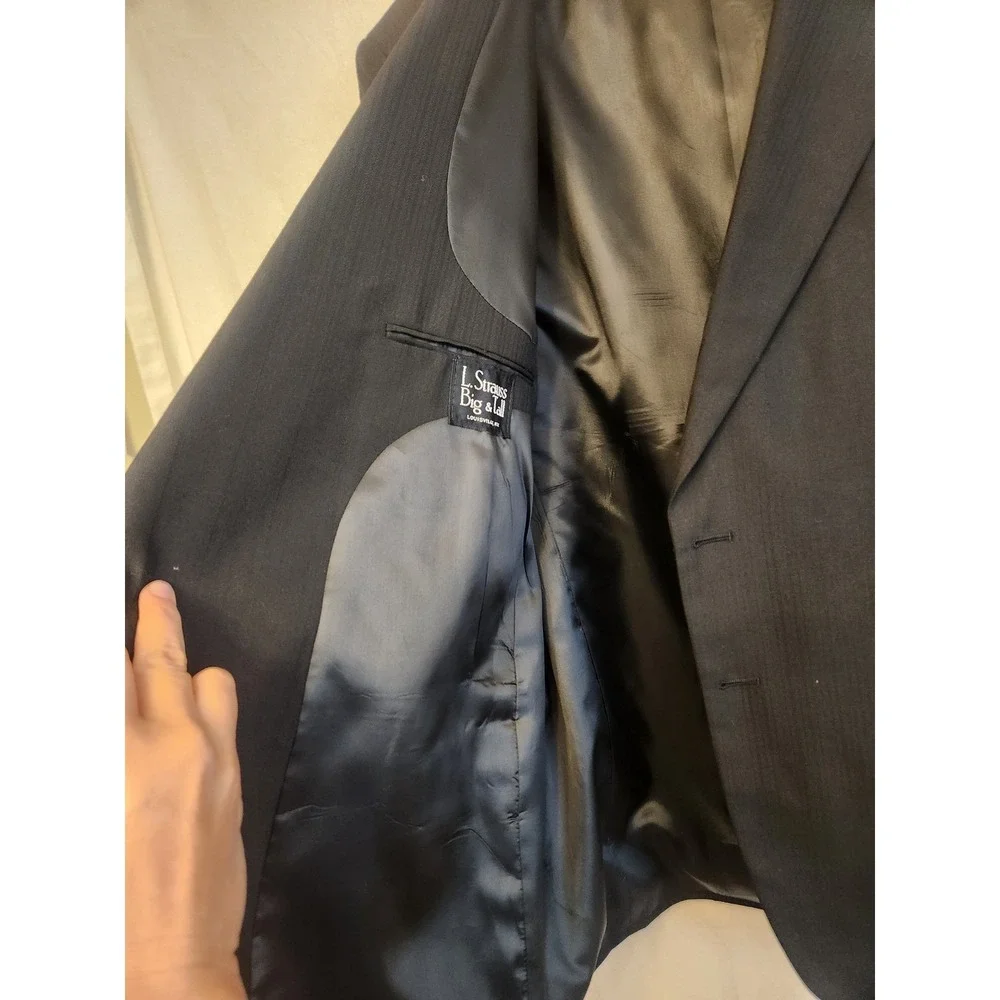 Dario Di Napoli Suit Jacket Mens 48L Gray Polyester Wool Stripe‎ Big & Tall USA